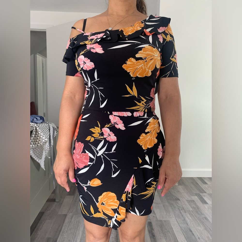 Elegant, floral matching top and skirt set.